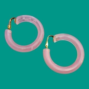 Vintage Hong Kong Pink Lucite Clip-on Hoop Earrings